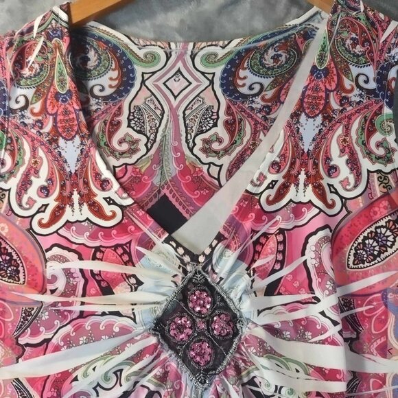 Loud Paisley Babydoll‎ Y2K Psychedelic Festival Retro Boho Sequin Detail M Top - Picture 6 of 10